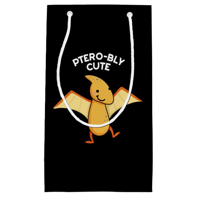 Sacola Para Presentes Pequena Pterobly Cute Funny Pterodactyl Pun Dark BG (Frente)