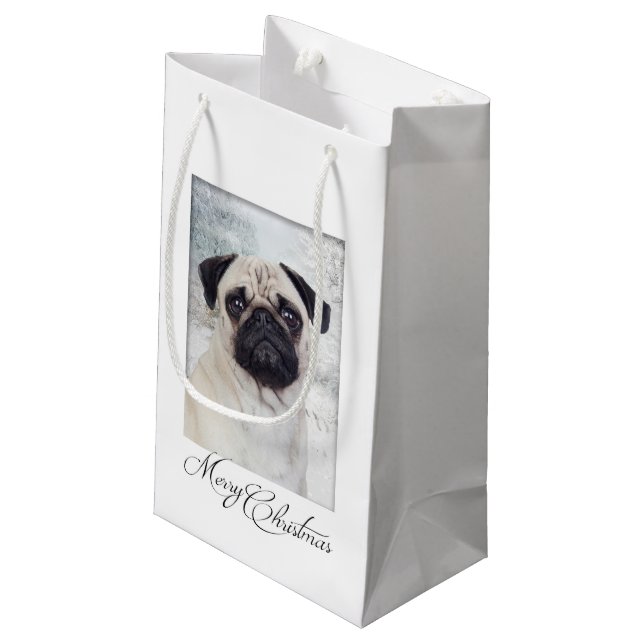 Sacola Para Presentes Pequena Pug Christmas Gift Bag (Verso inclinado)