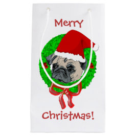 Sacola Para Presentes Pequena Pug do Feliz Natal