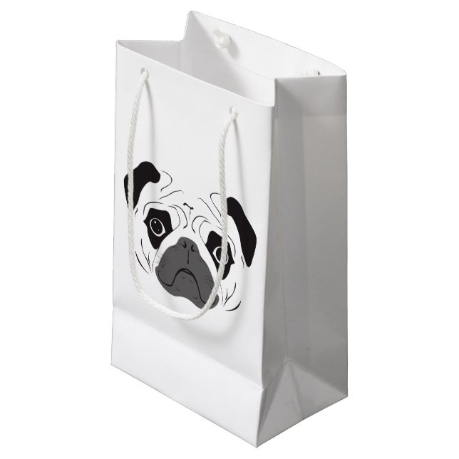 Sacola Para Presentes Pequena Pug Face Silhout (Frente inclinada)