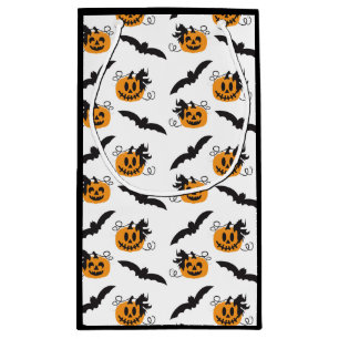 Sacola Para Presentes Pequena Pumpkin E Bat Patterno Jack O Lanterna Preto