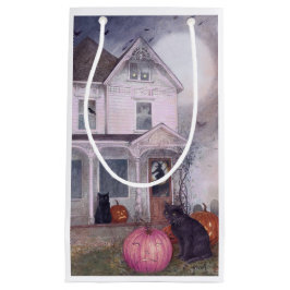 Sacola Para Presentes Pequena Pumpkin Rosa Gato Negro e Halloween da Casa Assomb