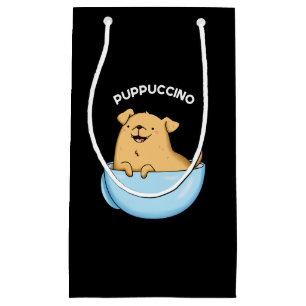 Sacola Para Presentes Pequena Pup-puccino Funny Cappuccino Pun Dark BG