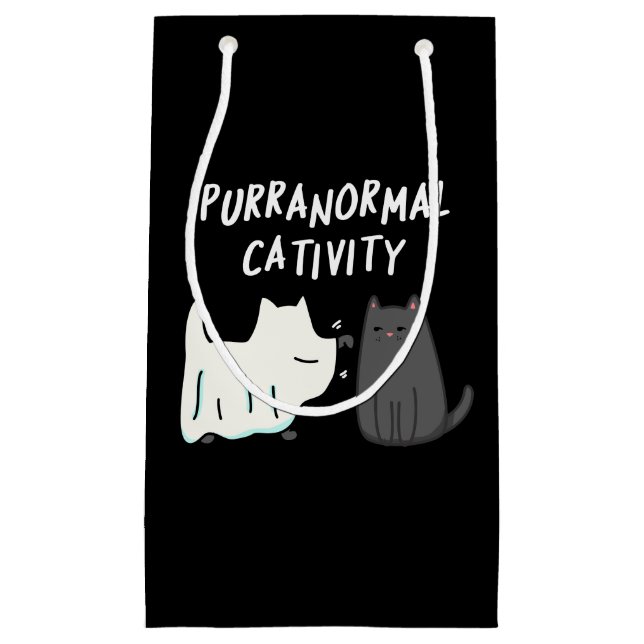 Sacola Para Presentes Pequena Puranormal Halloween Cat Pun Dark BG (Frente)