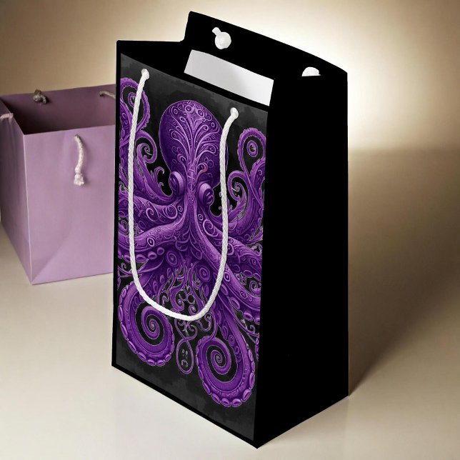 Sacola Para Presentes Pequena Purple Octopus Victorian Steampunk Kraken  (Criador carregado)