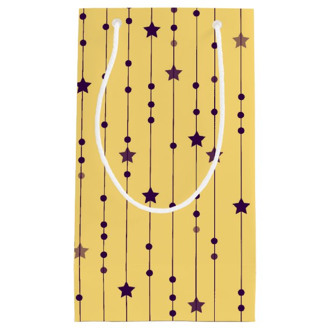 Sacola Para Presentes Pequena Purple Stars Yellow Pop Art Holiday (Frente)
