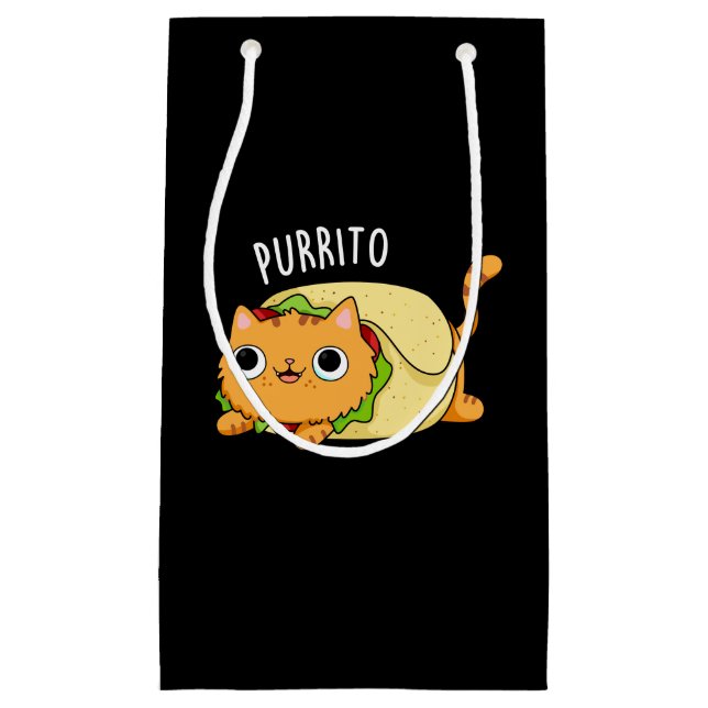 Sacola Para Presentes Pequena Purrito Funny Cat Burrito Pun Dark BG (Frente)
