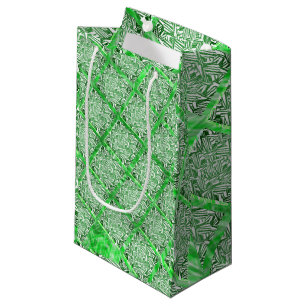 Sacola Para Presentes Pequena Quadrados, azulejo falso, folhagem verde falsa