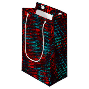 Sacola Para Presentes Pequena Quadriculados riscados em vermelho e azul claro.