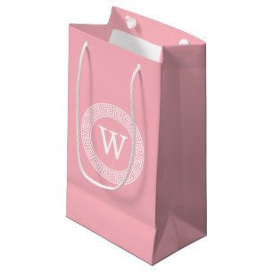 Sacola Para Presentes Pequena Quadro-chave grego branco cor-de-rosa com imagem i