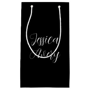 Sacola Para Presentes Pequena Qualquer Nome Script branco editável elegante em