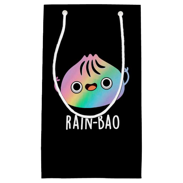 Sacola Para Presentes Pequena Rain-bao Funny Rainbow Dimsum Bao Pun Dark BG (Frente)