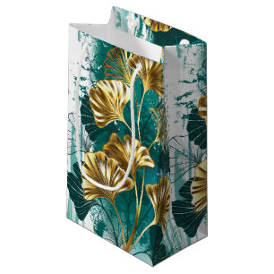 Sacola Para Presentes Pequena Ramificação com Ouro deixa Ginko Biloba