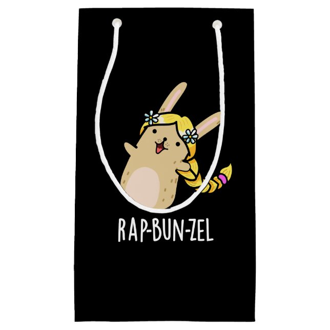 Sacola Para Presentes Pequena Rap-bun-zel Funny Bunny Pun Dark BG (Frente)