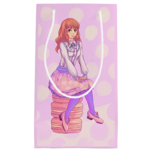 Sacola Para Presentes Pequena Rapariga de Macaron Rosa (Frente)