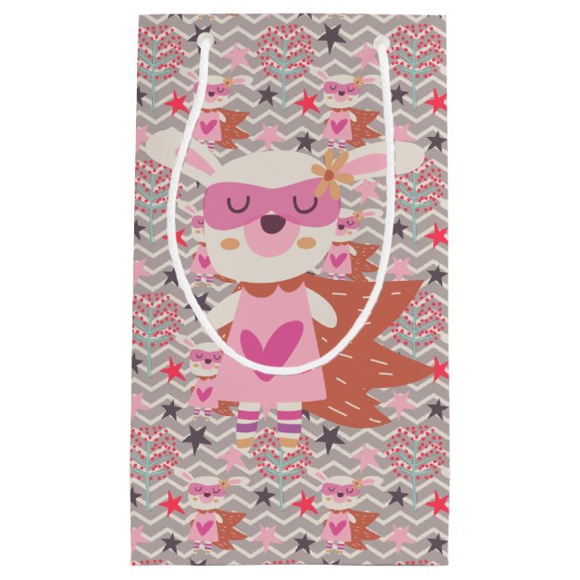 Sacola Para Presentes Pequena Rapariga Superherói Bunny (Frente)