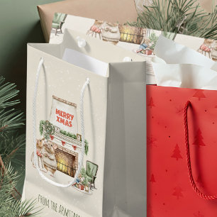 Sacola Para Presentes Pequena Ratos de Natal Vintage em Aquarela Aconchegante