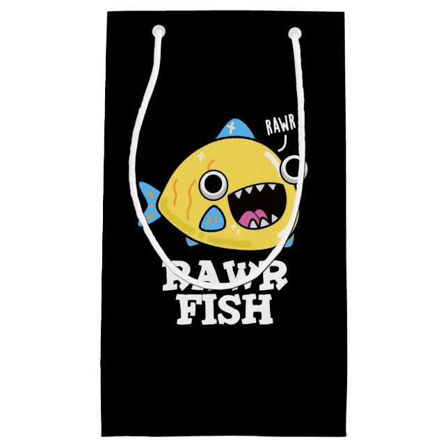Sacola Para Presentes Pequena Rawr Fish Funny Animal Pun Dark BG (Frente)
