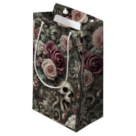 Sacola Para Presentes Pequena Recolher nas Rosas - Crânio Floral Gótico