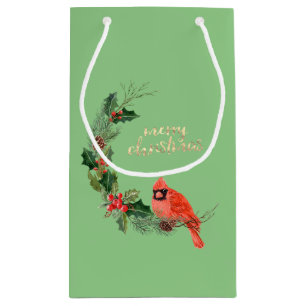 Sacola Para Presentes Pequena Red Cardinal Bird Holly Berry Natal