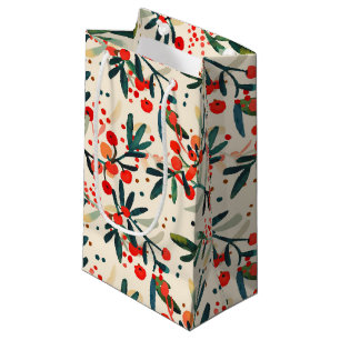 Sacola Para Presentes Pequena Red Christmas Holly Berries moderno