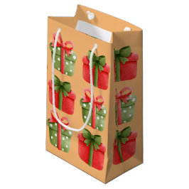 Sacola Para Presentes Pequena Red, Green Christmas Gifts Orange Small Gift Bag