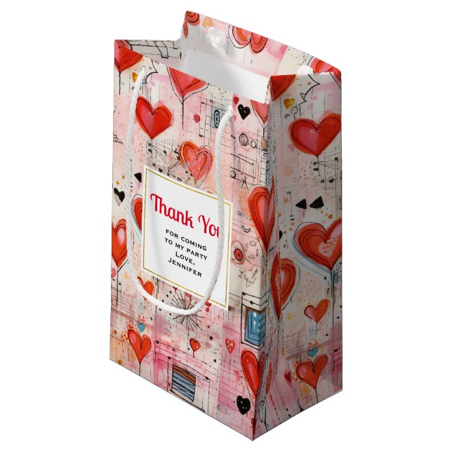 Sacola Para Presentes Pequena Red Hearts Whimsical Love Standard Party (Festa de (Frente inclinada)