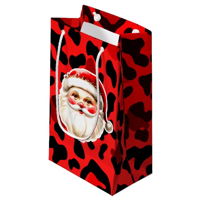 Sacola Para Presentes Pequena Red Leopardo Imprime Retro Papai Noel Natal (Frente inclinada)