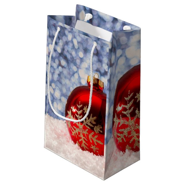 Sacola Para Presentes Pequena Red Snowflake Christmas Bauble (Verso inclinado)