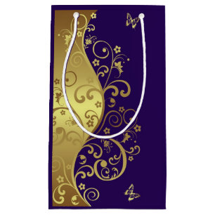 Sacola Para Presentes Pequena Redemoinhos do ouro & roxo escuro