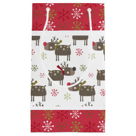 Sacola Para Presentes Pequena Reindeador Vermelho, Branco e Verde de Natal