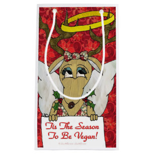 Sacola Para Presentes Pequena Reindeer Angel Tis A Época de Ser Vegan