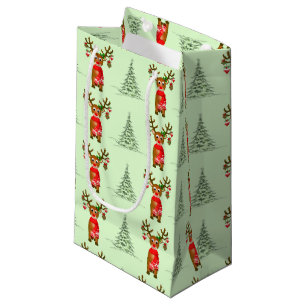Sacola Para Presentes Pequena Reindeer De Natal E Palmeiras De Pinheiro