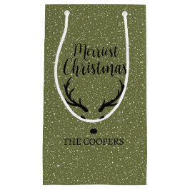 Sacola Para Presentes Pequena Reindeer de Natal Festivo Snowfall Green Holiday