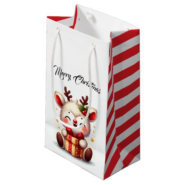 Sacola Para Presentes Pequena Reindeer de Papais noeis (Frente inclinada)