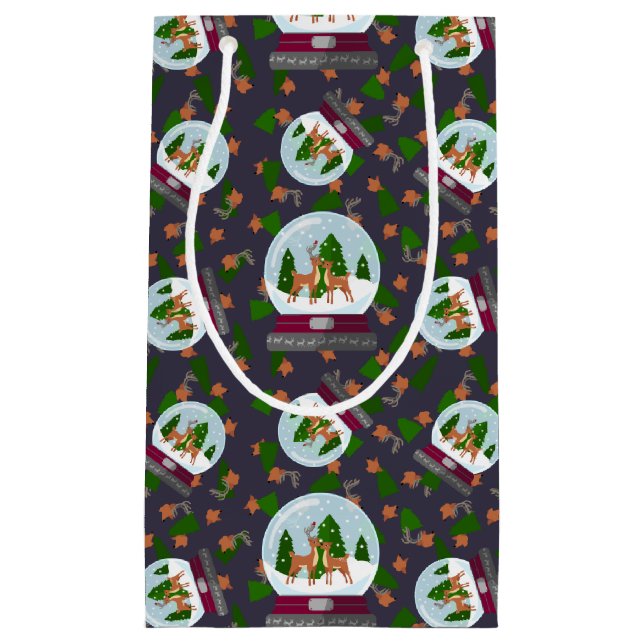 Sacola Para Presentes Pequena Reindeer Snow Globes (Frente)