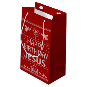 Sacola Para Presentes Pequena Religião Cristã Vermelha, Suéter de Natal Feio