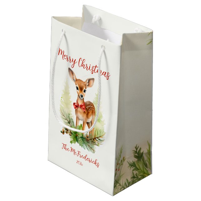 Sacola Para Presentes Pequena Rena de Natal Fofa (Verso inclinado)