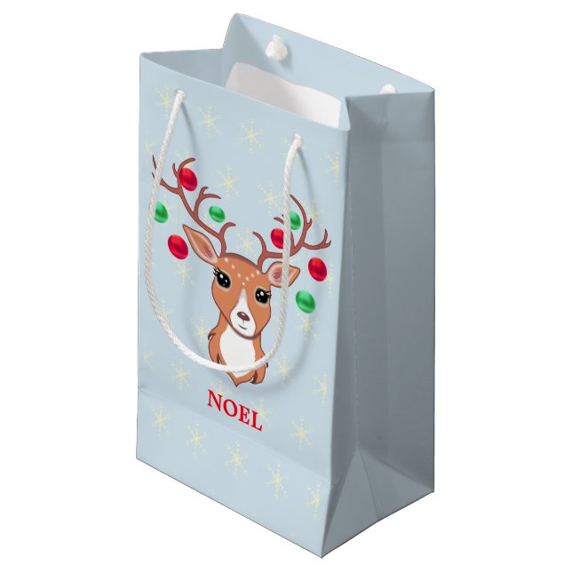 Sacola Para Presentes Pequena Renos de Natal (Frente inclinada)