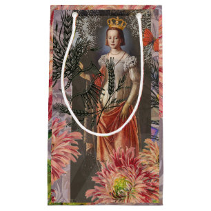 Sacola Para Presentes Pequena Retrato de Mulher de Virgem Antigo Colorido Rico