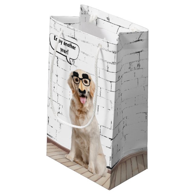 Sacola Para Presentes Pequena Retriever de ouro com Máscara de bigode (Verso inclinado)