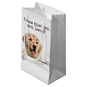 Sacola Para Presentes Pequena Retriever ouro com Kisses Lipstick