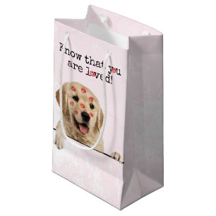 Sacola Para Presentes Pequena Retriever ouro com Kisses Lipstick