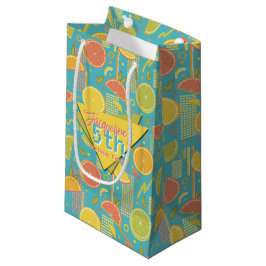Sacola Para Presentes Pequena Retro Blue Summer Citrus Fruit Birthday