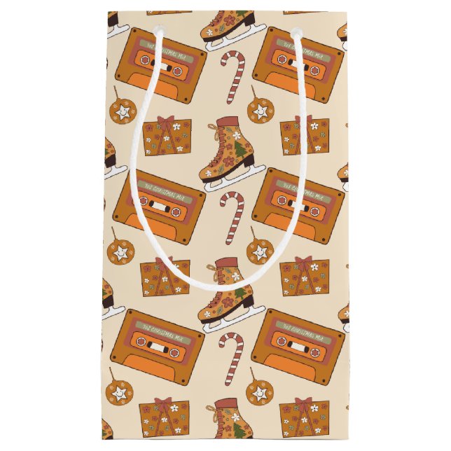 Sacola Para Presentes Pequena Retro Christmas Joy (Frente)