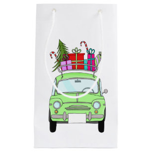 Sacola Para Presentes Pequena Retro Fiat 500 com presentes de Natal