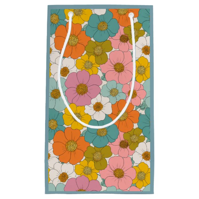 Sacola Para Presentes Pequena Retro Hippie Floral (Frente)