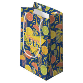 Sacola Para Presentes Pequena Retro Navy Blue Summer Citrus Fruit Birthday