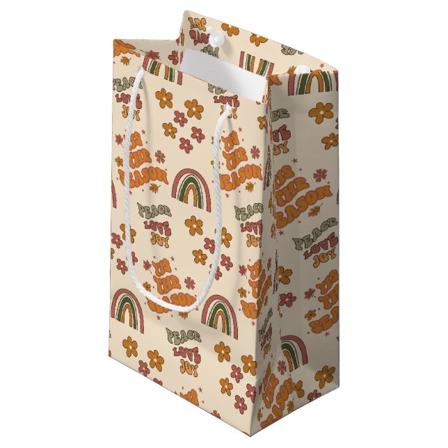 Sacola Para Presentes Pequena Retro Rainbow Flower Christmas (Frente inclinada)