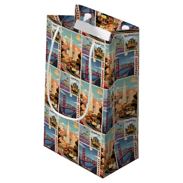 Sacola Para Presentes Pequena Retro San Francisco Patchwork (Verso inclinado)
